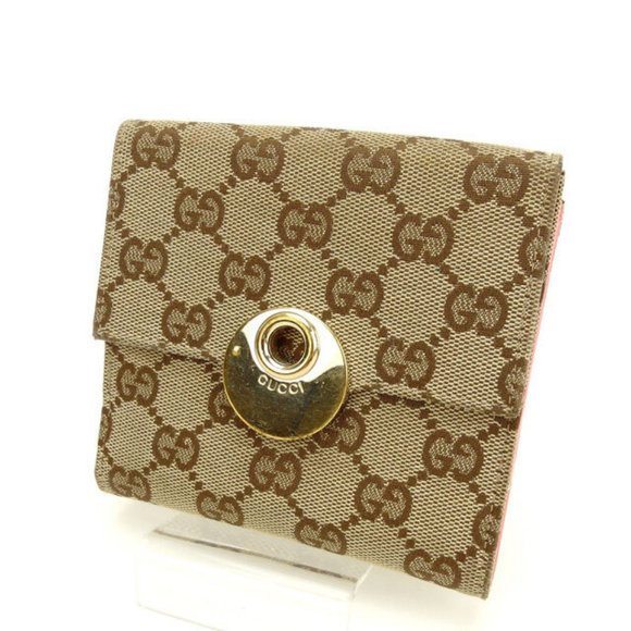 Gucci Wallet Purse Folding wallet GG Pink Beige Woman Authentic Used - Picture 1 of 5
